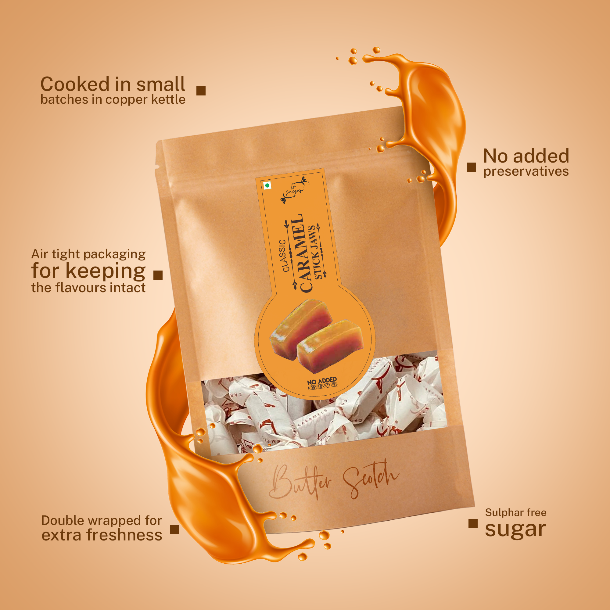 LASUGAR Caramel Butterscotch Butter Toffee | Stick Jaws | Money Saver Pack